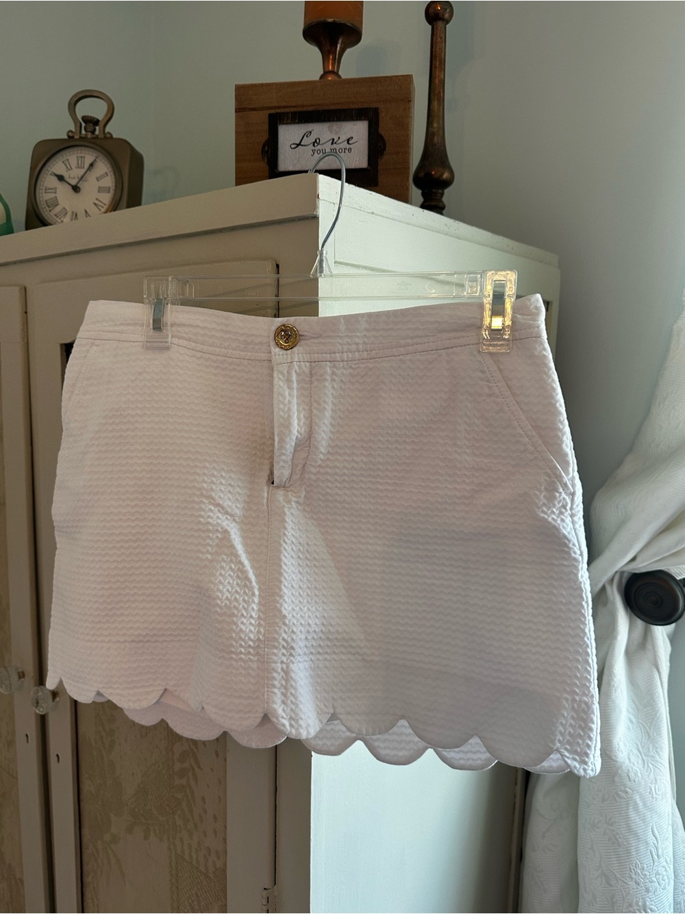 Lilly Pulitzer Womens Collette White Scallop Hem Textured Skort